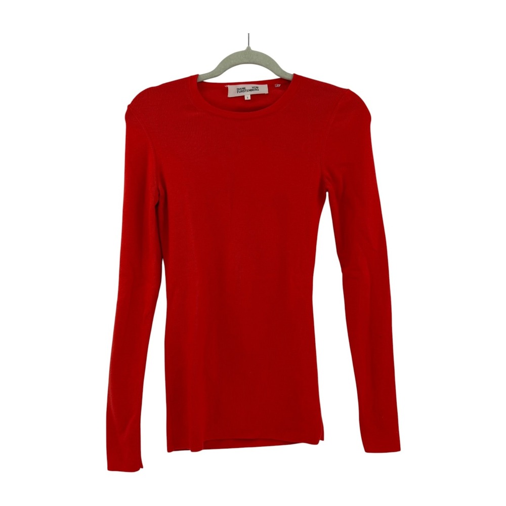 Diane von Furstenberg Red Merino Wool Back Cutout Long Sleeve Knit Top Small